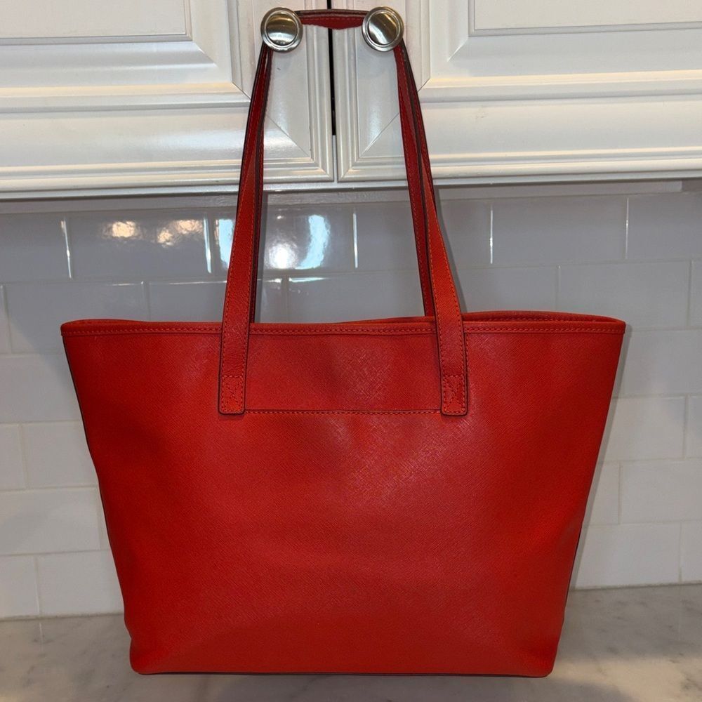 Michael Kors Purse Tote Bag Jet Set Travel Large Saffiano Leather - Red Gold - Picture 4 of 16